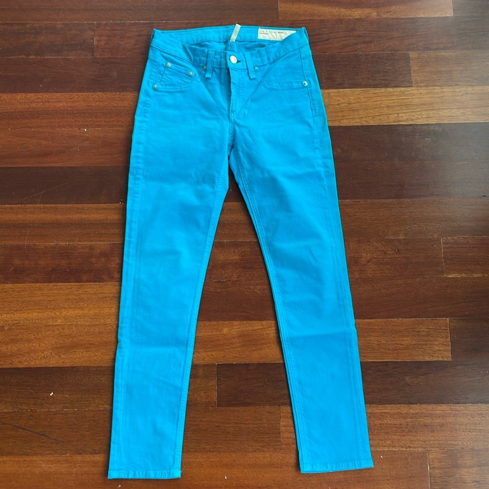 RAG & BONE BRIGHT BLUE SKINNY CAPRI JEANS, 26